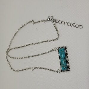 Western Silver Tone Turquoise Faux 20" + 2" Extension Necklace
